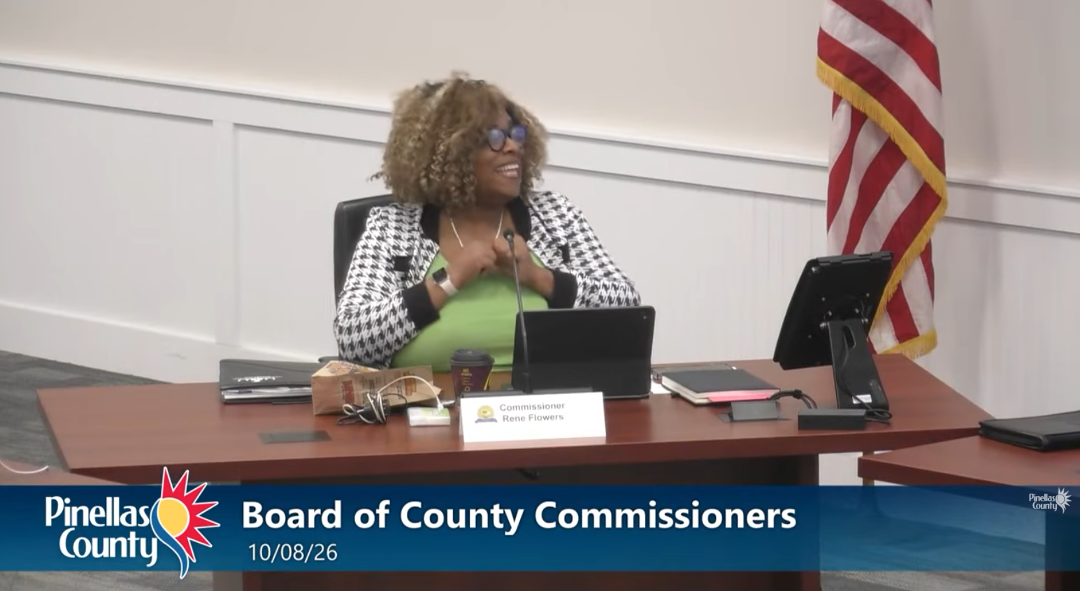 Commissioner Flowers at the Pinellas County Commission work session on Oct. 8, 2026.