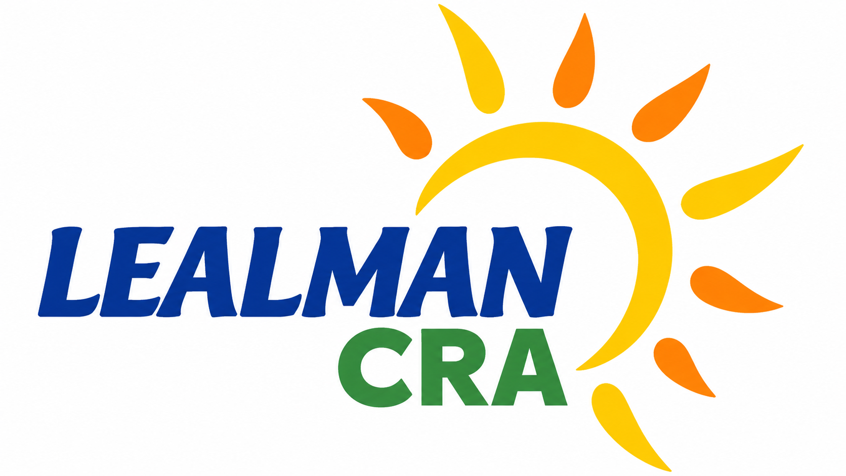 Lealman CRA logo with blue and green lettering and a yellow and orange sun.